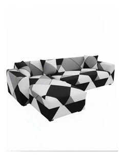 Geometric Style Sofa Cover 4 Seater in Black