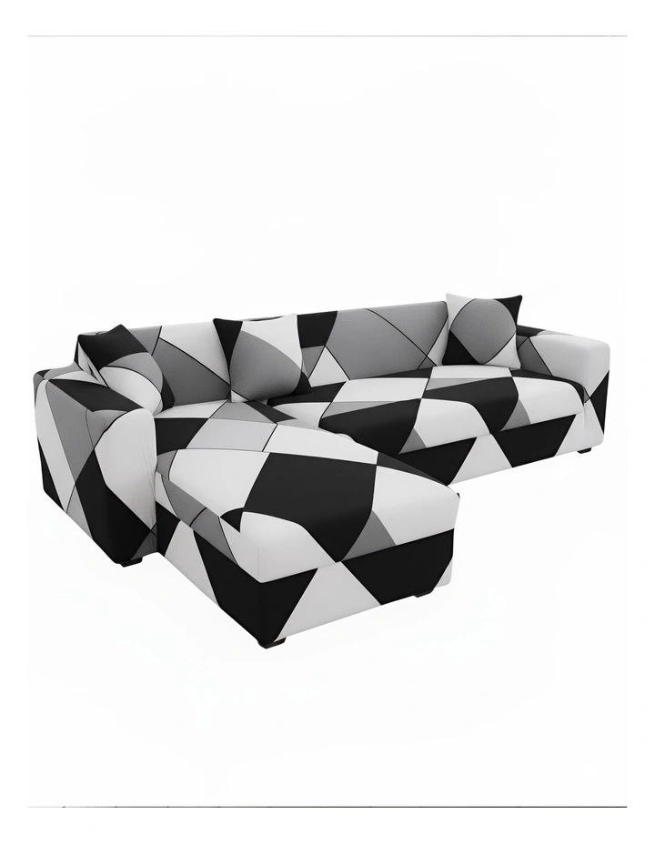 Geometric Style Sofa Cover 4 Seater in Black image 1