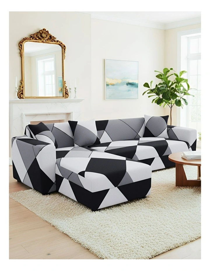 Geometric Style Sofa Cover 4 Seater in Black image 2