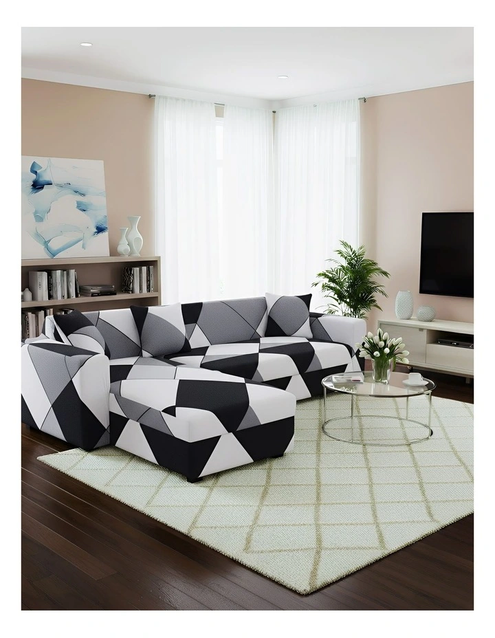 Geometric Style Sofa Cover 4 Seater in Black image 3