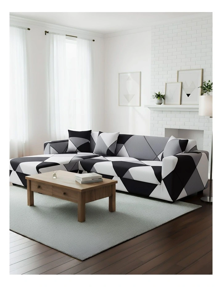 Geometric Style Sofa Cover 4 Seater in Black image 4