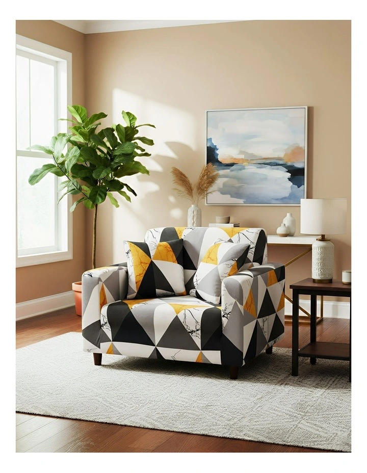 Geometric Style Sofa Cover 1 Seater in Yellow image 2