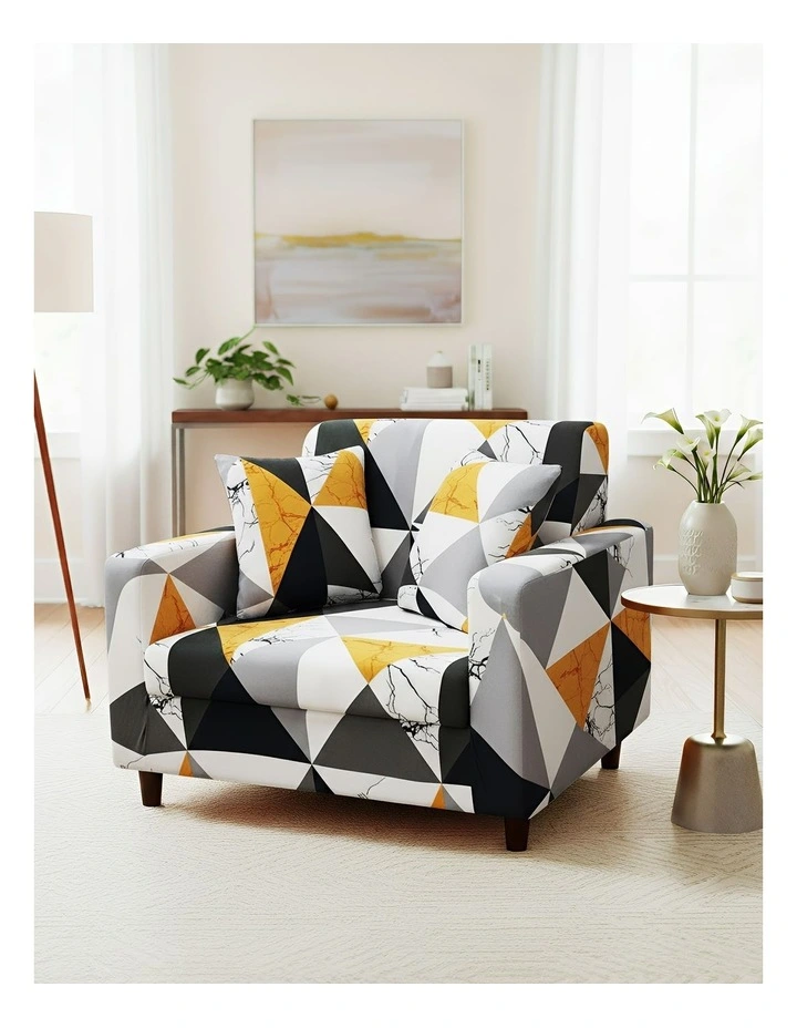 Geometric Style Sofa Cover 1 Seater in Yellow image 3