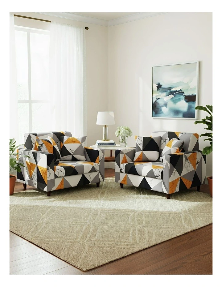 Geometric Style Sofa Cover 1 Seater in Yellow image 4
