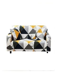 Geometric Style Sofa Cover 2 Seater in Yellow