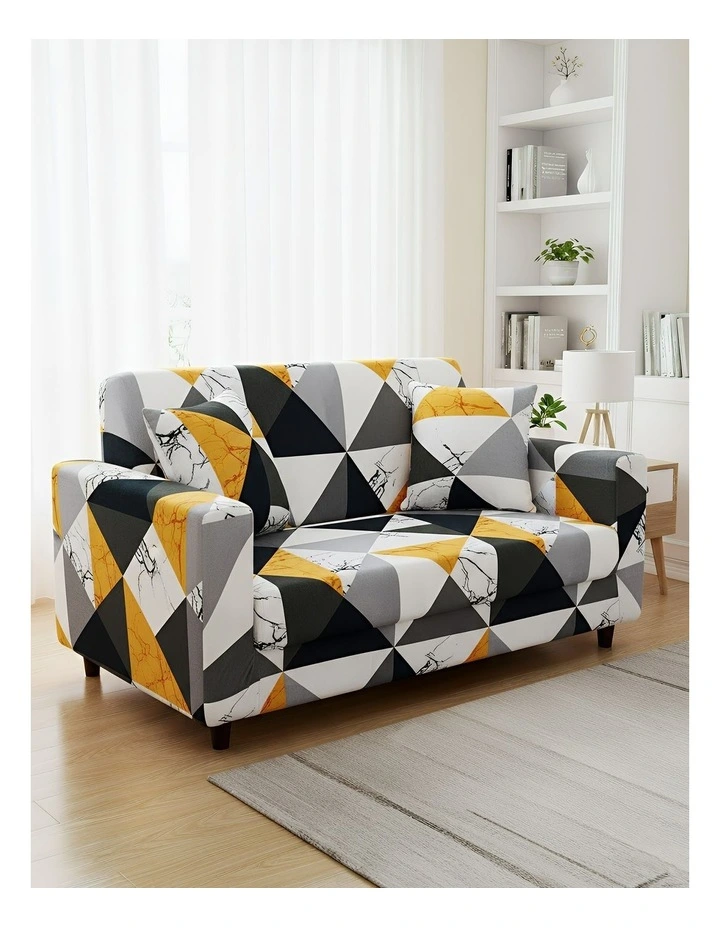 Geometric Style Sofa Cover 2 Seater in Yellow image 2