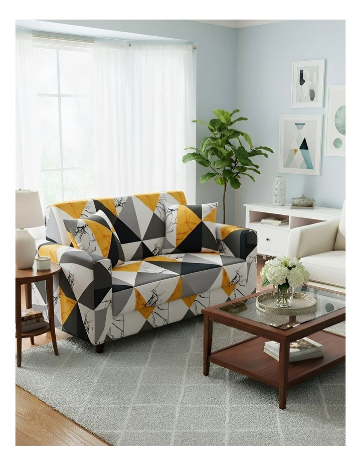 Geometric Style Sofa Cover 2 Seater in Yellow image 3