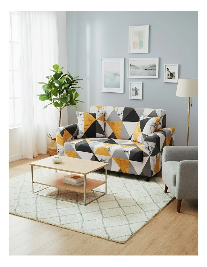 Geometric Style Sofa Cover 2 Seater in Yellow image 4