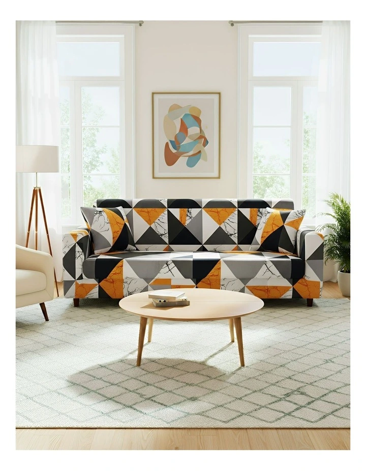 Geometric Style Sofa Cover 3 Seater in Yellow image 2