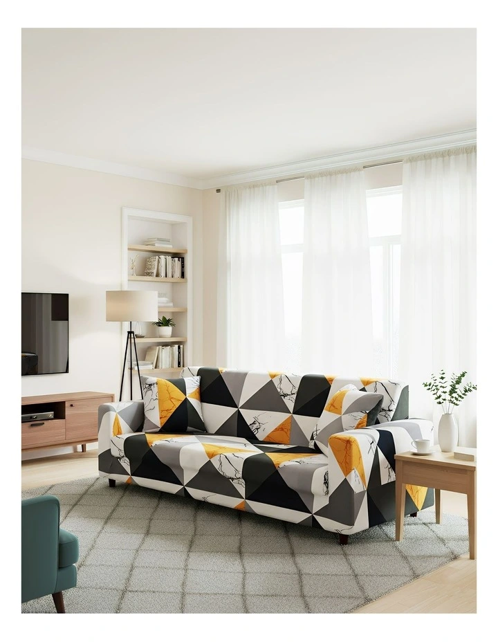 Geometric Style Sofa Cover 3 Seater in Yellow image 4