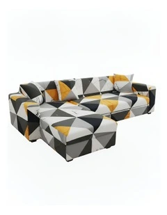 Geometric Style Sofa Cover 4 Seater in Yellow