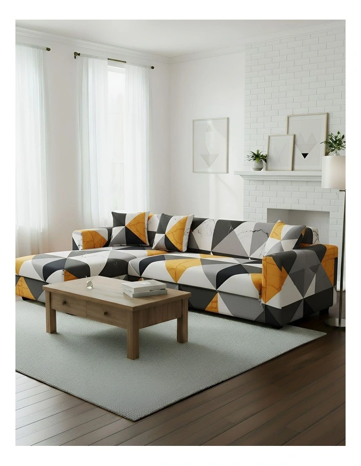 Geometric Style Sofa Cover 4 Seater in Yellow image 4
