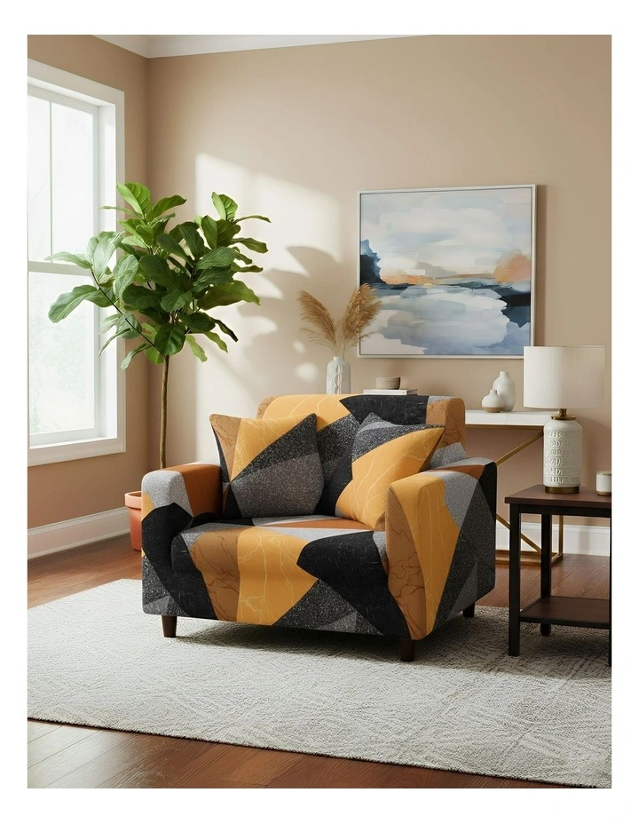 Geometric Style Sofa Cover 1 Seater in Yellow image 2