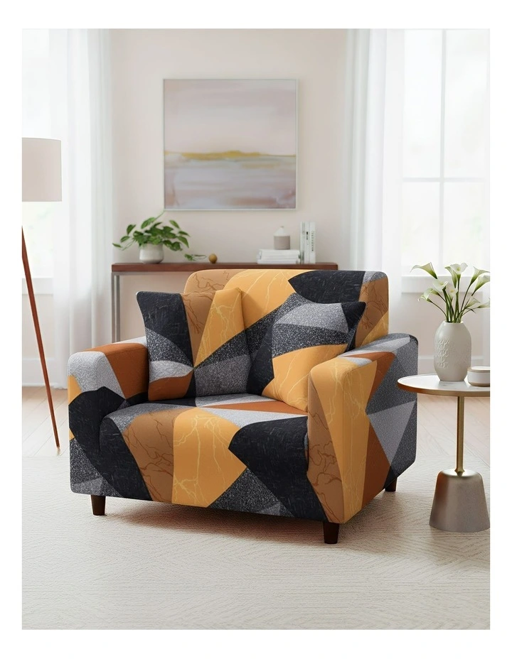 Geometric Style Sofa Cover 1 Seater in Yellow image 3