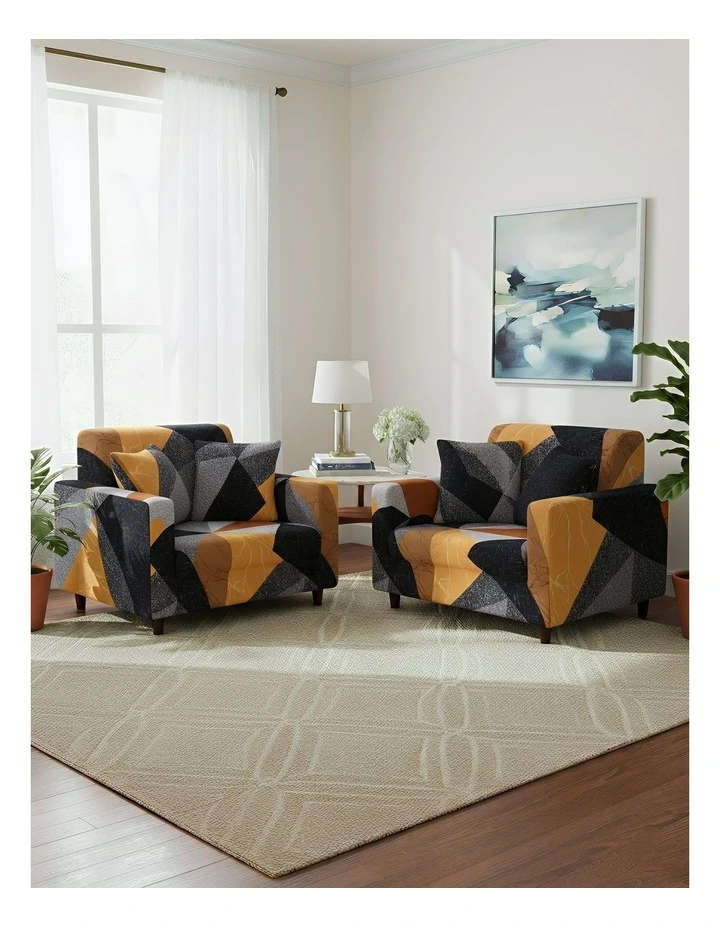 Geometric Style Sofa Cover 1 Seater in Yellow image 4