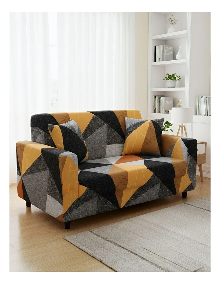 Geometric Style Sofa Cover 2 Seater in Yellow image 2