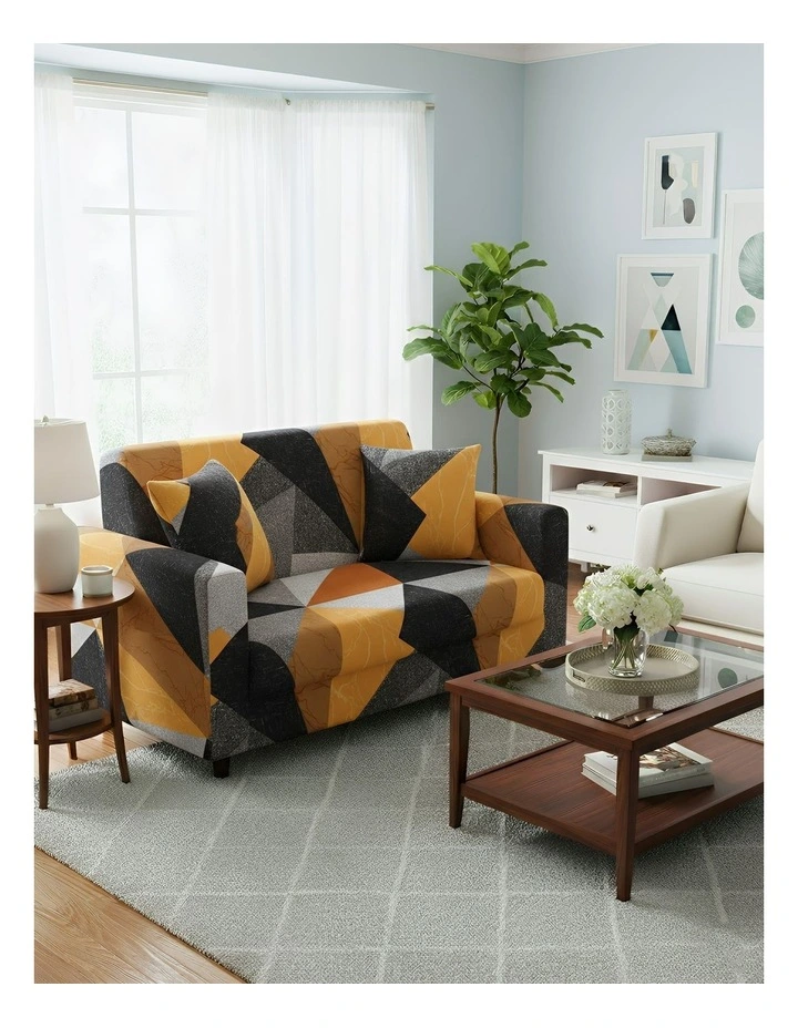 Geometric Style Sofa Cover 2 Seater in Yellow image 3