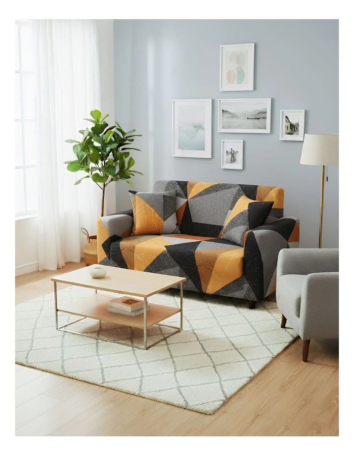 Geometric Style Sofa Cover 2 Seater in Yellow image 4