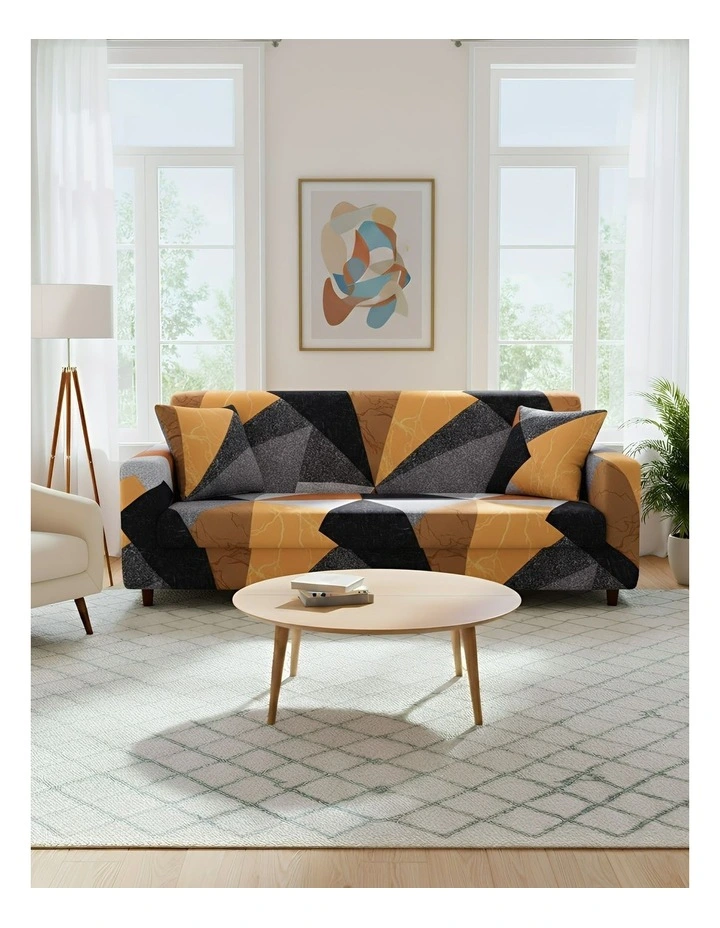 Geometric Style Sofa Cover 3 Seater in Yellow image 2