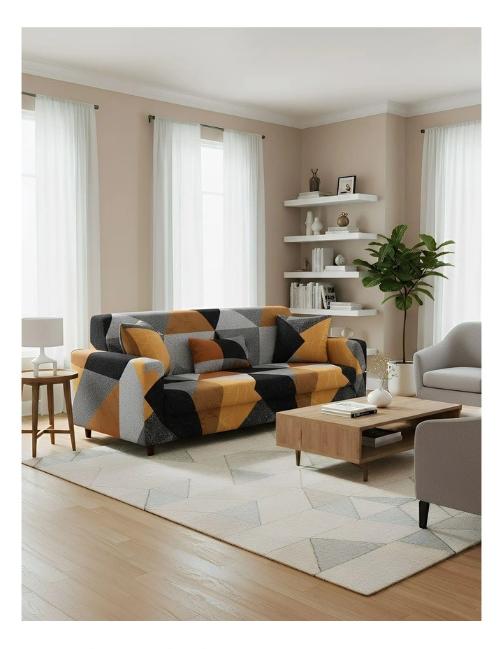 Geometric Style Sofa Cover 3 Seater in Yellow image 3