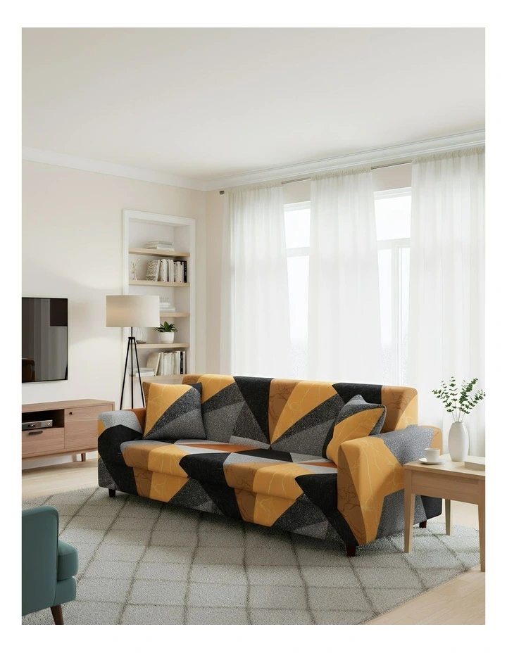Geometric Style Sofa Cover 3 Seater in Yellow image 4