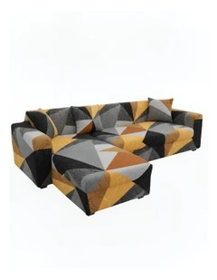 Geometric Style Sofa Cover 4 Seater in Yellow