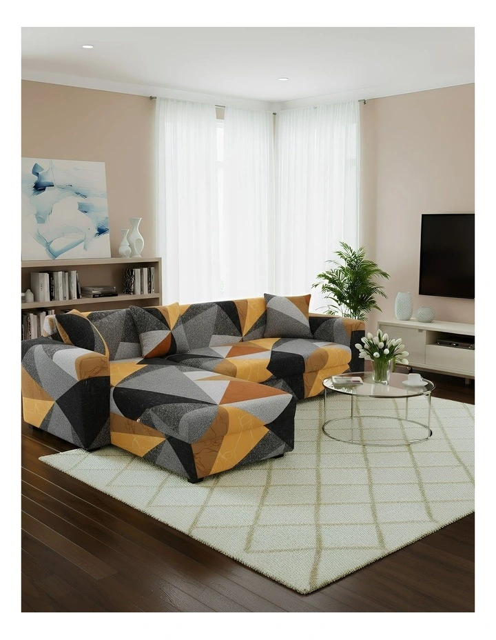 Geometric Style Sofa Cover 4 Seater in Yellow image 3
