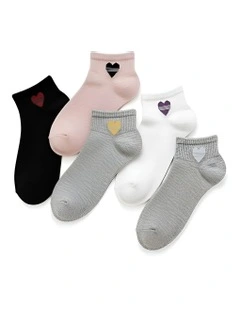 Fruit Heart Liner Creative Design 5 Pairs Cotton Spandex Socks in Mixed Color