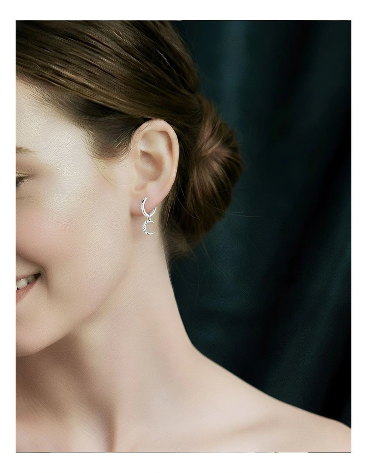 Sterling Creative Asymmetric Star Moon Studs Earrings in Silver image 3