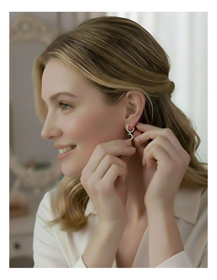 Sterling Creative Asymmetric Star Moon Studs Earrings in Silver image 4