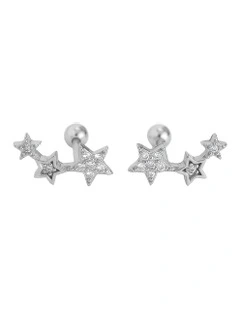 Screw Beads Chic Gold Star Zircon Studs Earrings in Silver