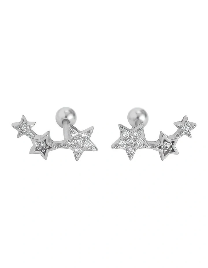 Screw Beads Chic Gold Star Zircon Studs Earrings in Silver image 1