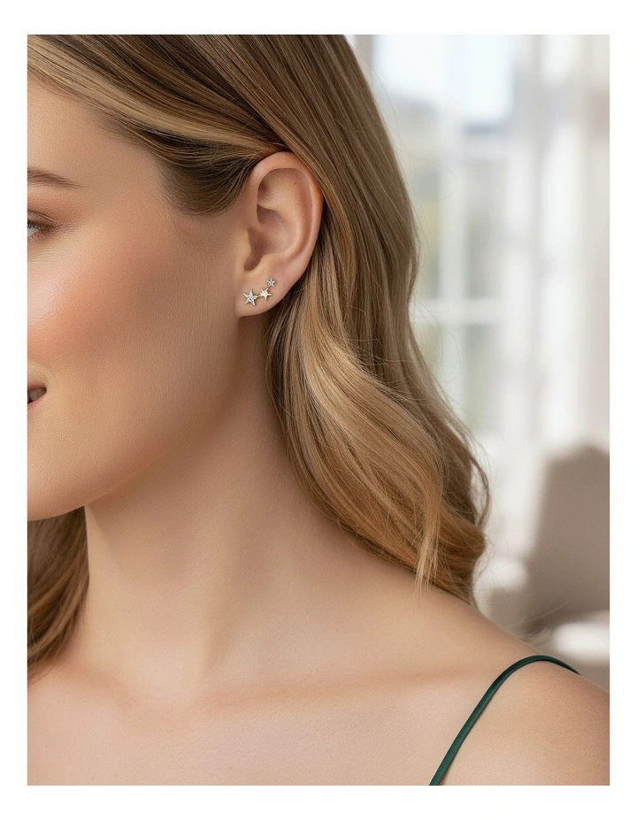 Screw Beads Chic Gold Star Zircon Studs Earrings in Silver image 2