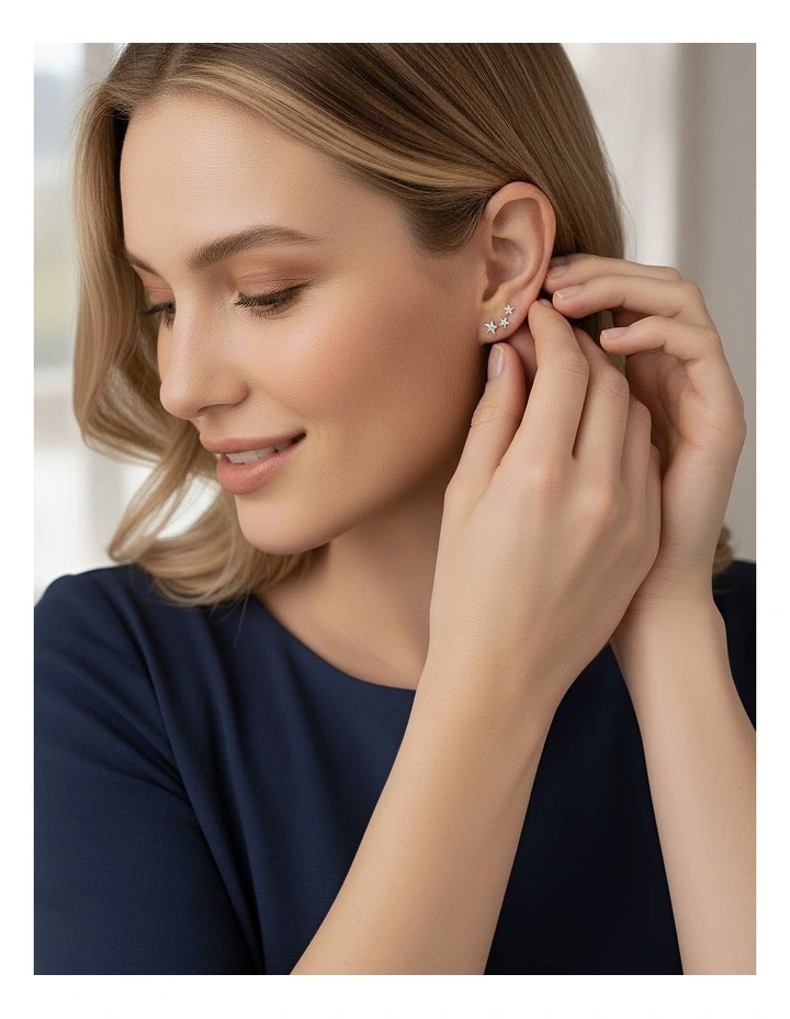 Screw Beads Chic Gold Star Zircon Studs Earrings in Silver image 4