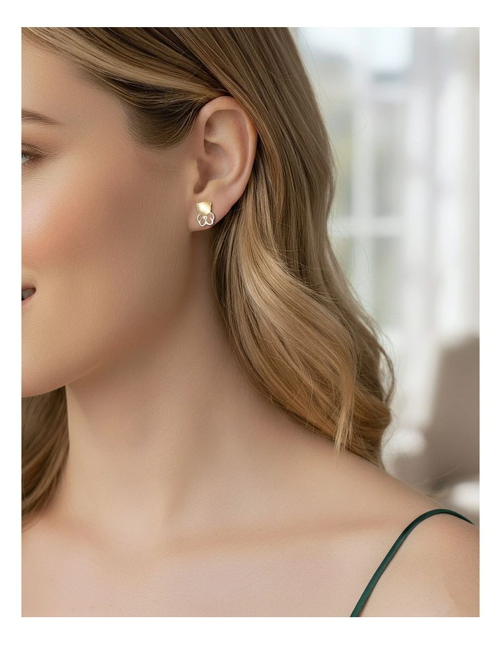 Sterling Silver Opal Hollow Bear Earrings in Gold image 2