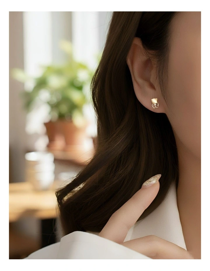 Sterling Silver Opal Hollow Bear Earrings in Gold image 3