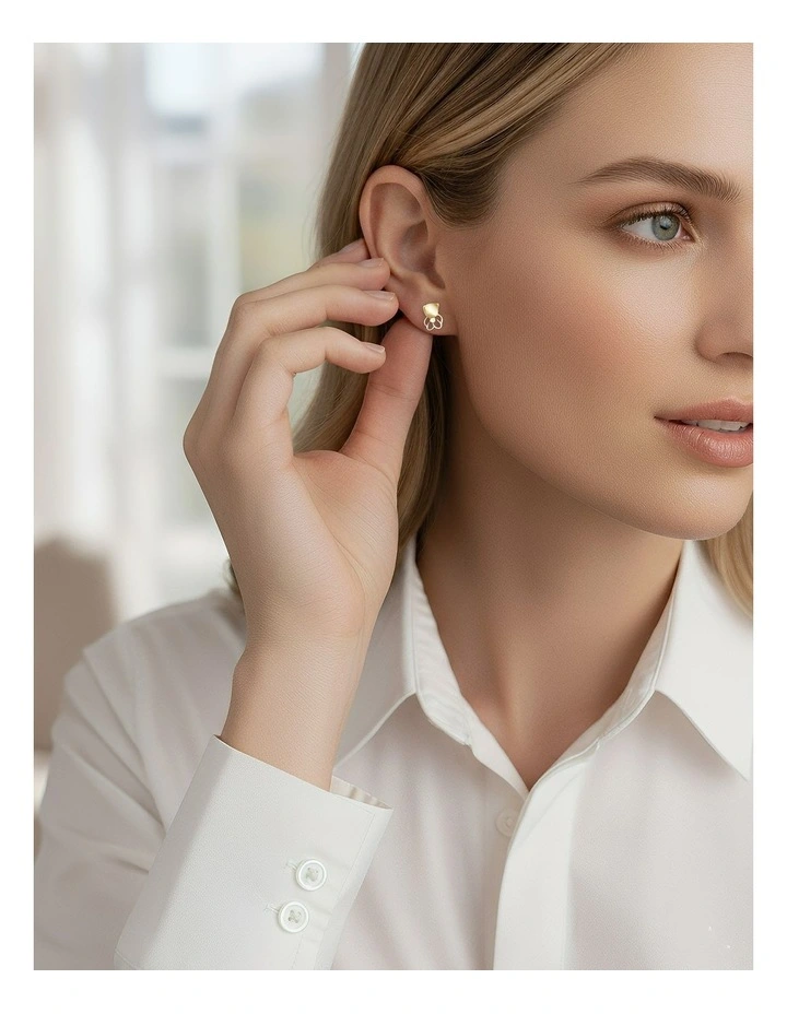 Sterling Silver Opal Hollow Bear Earrings in Gold image 4