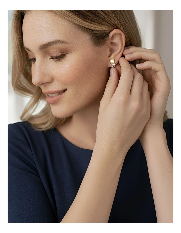 Sterling Silver Opal Hollow Bear Earrings in Gold image 5