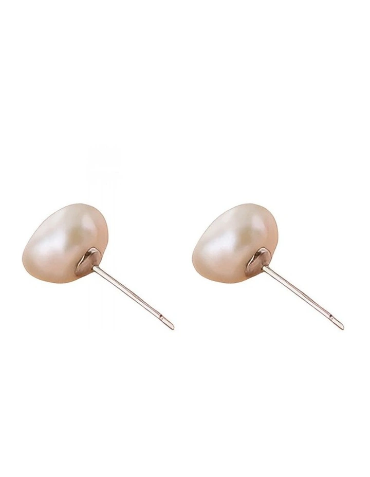 925 Baroque Geometric Irregular Pearl Studs Earrings in Pink image 1