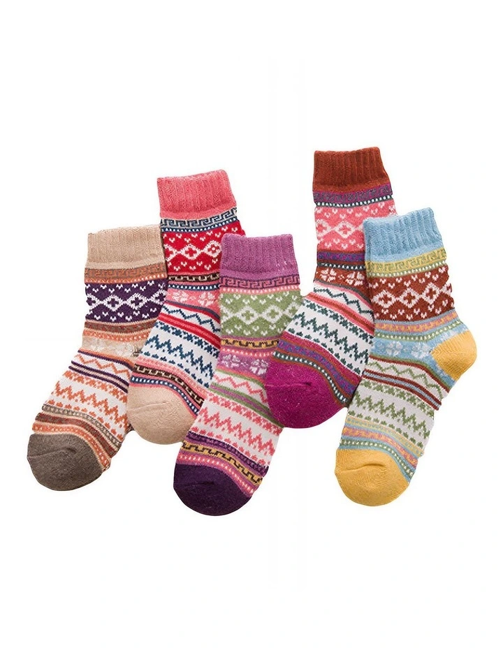 Anyfootwear 5 Pairs Warm Wool Socks in Winter Mix Colors, Fashionable Casual European Style image 1