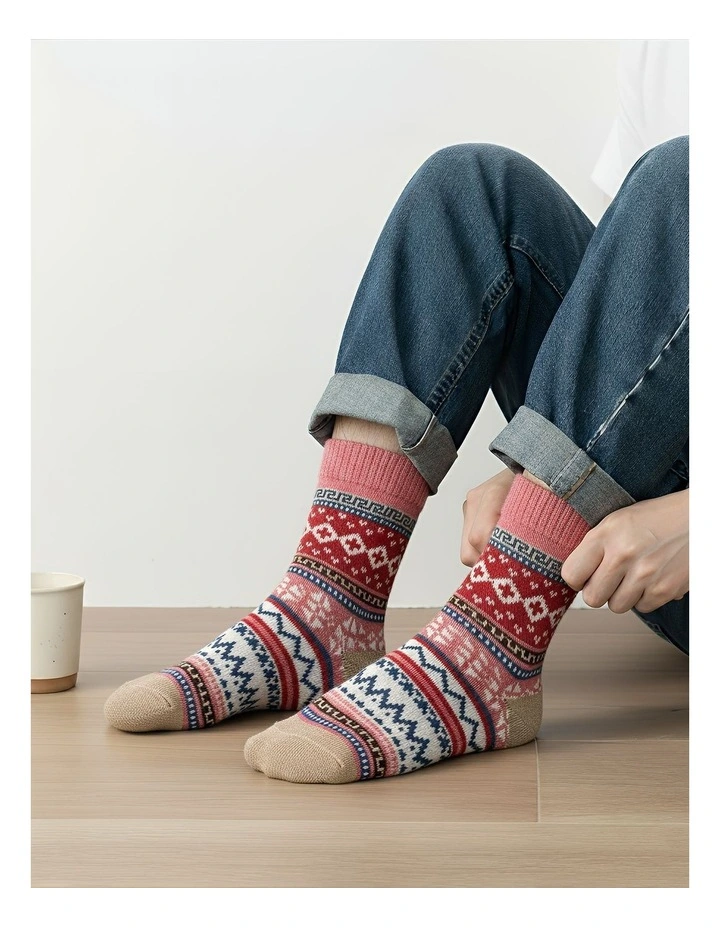 Anyfootwear 5 Pairs Warm Wool Socks in Winter Mix Colors, Fashionable Casual European Style image 2