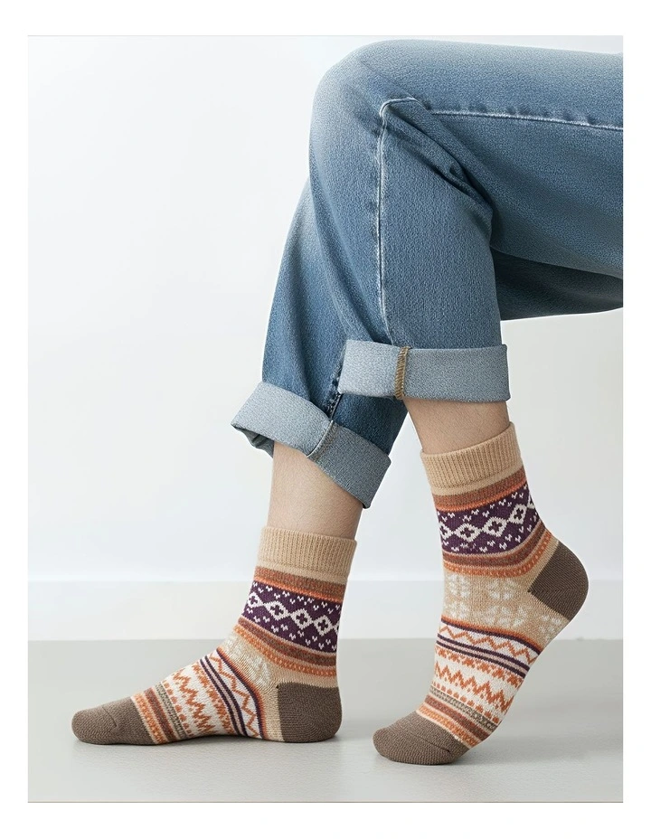 Anyfootwear 5 Pairs Warm Wool Socks in Winter Mix Colors, Fashionable Casual European Style image 3