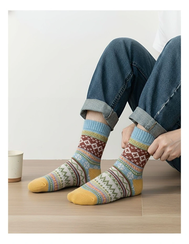 Anyfootwear 5 Pairs Warm Wool Socks in Winter Mix Colors, Fashionable Casual European Style image 4