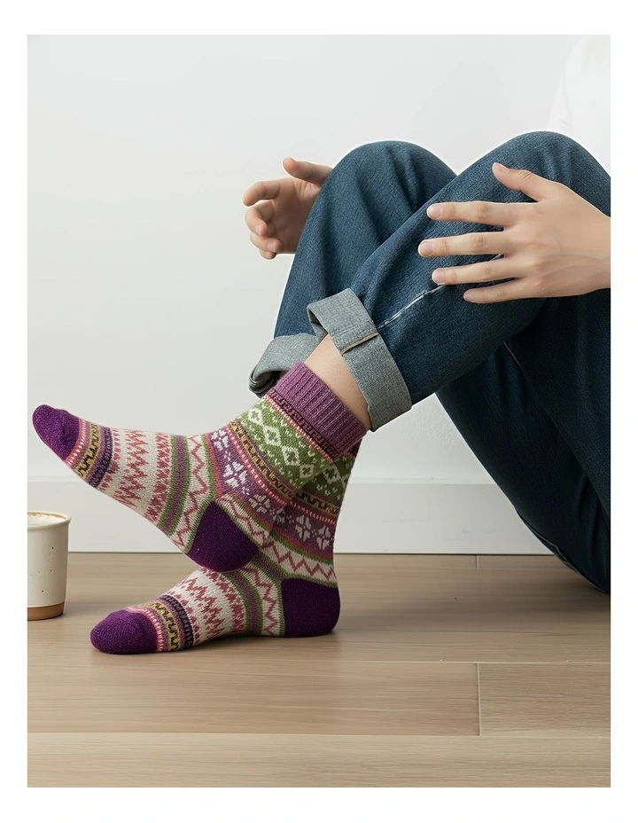 Anyfootwear 5 Pairs Warm Wool Socks in Winter Mix Colors, Fashionable Casual European Style image 6