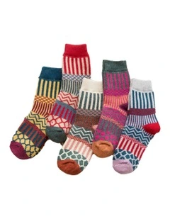 Anyfootwear Womens 5 Pairs Wool Socks in Winter Thick Warm Multicolor Fashion Casual