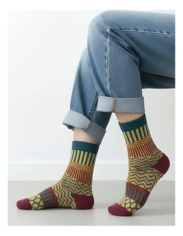 Anyfootwear Womens 5 Pairs Wool Socks in Winter Thick Warm Multicolor Fashion Casual image 2