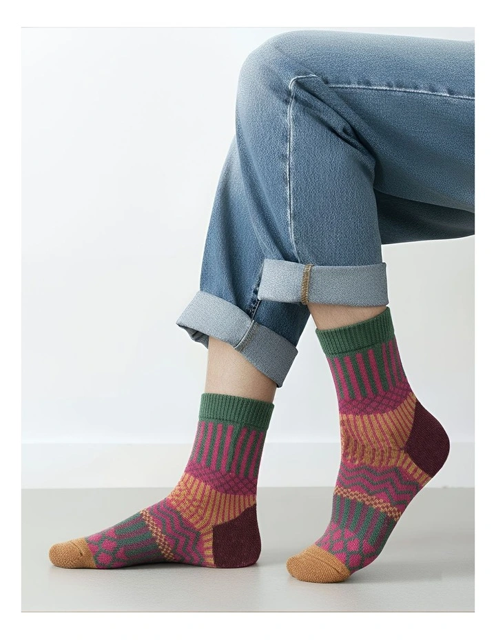Anyfootwear Womens 5 Pairs Wool Socks in Winter Thick Warm Multicolor Fashion Casual image 5