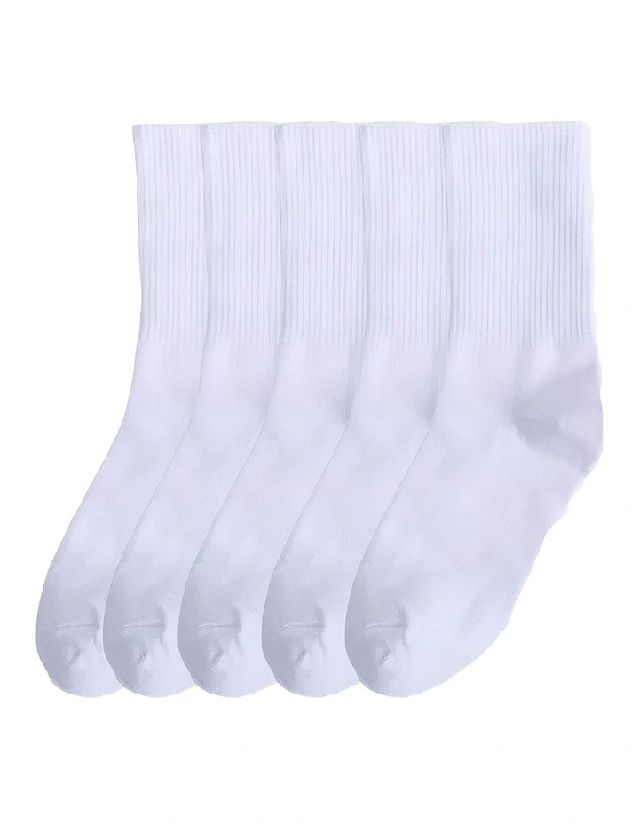 Size 4-10 Sports Socks 5 Pairs in White image 1