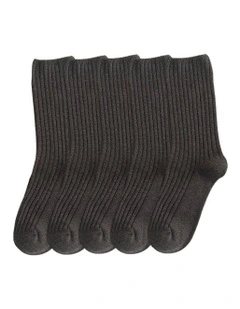 One Size 36-43 Retro Long Knitted Socks 5 Pairs in Gray