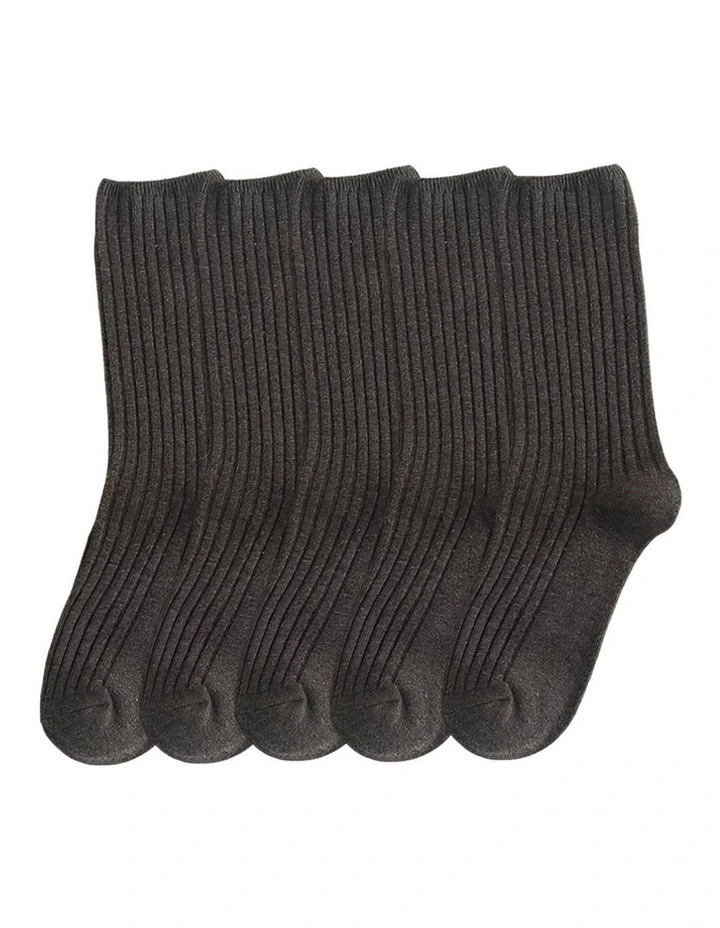 One Size 36-43 Retro Long Knitted Socks 5 Pairs in Gray image 1